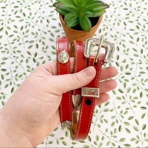 Brushy Creek red and silver medallion cowhide belt